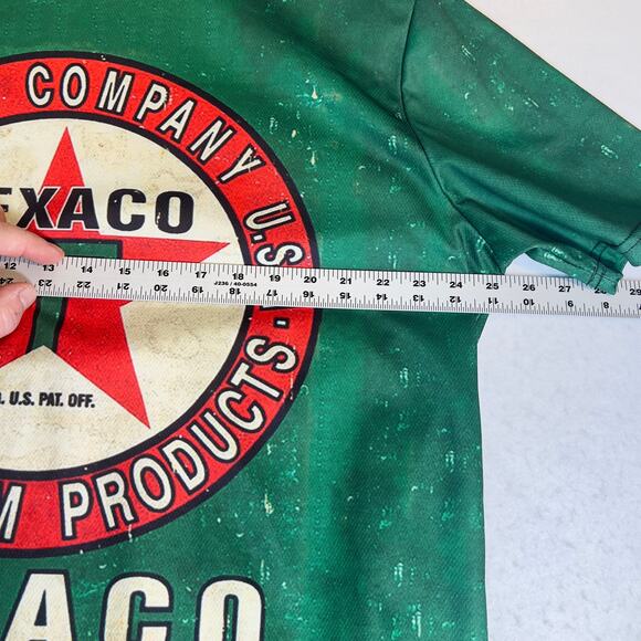 Texaco Motor Oil Retro Green Graphic Pullover Shirt Large All Over Print Racing - Picture 4 of 7
